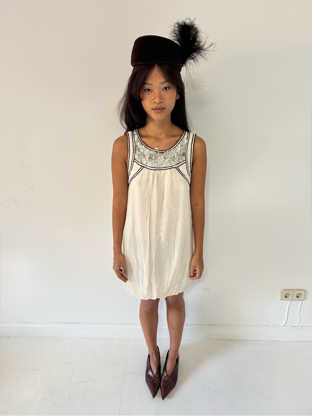 Miss Sixty White Sleeveless Mini Dress with Sequin Yoke